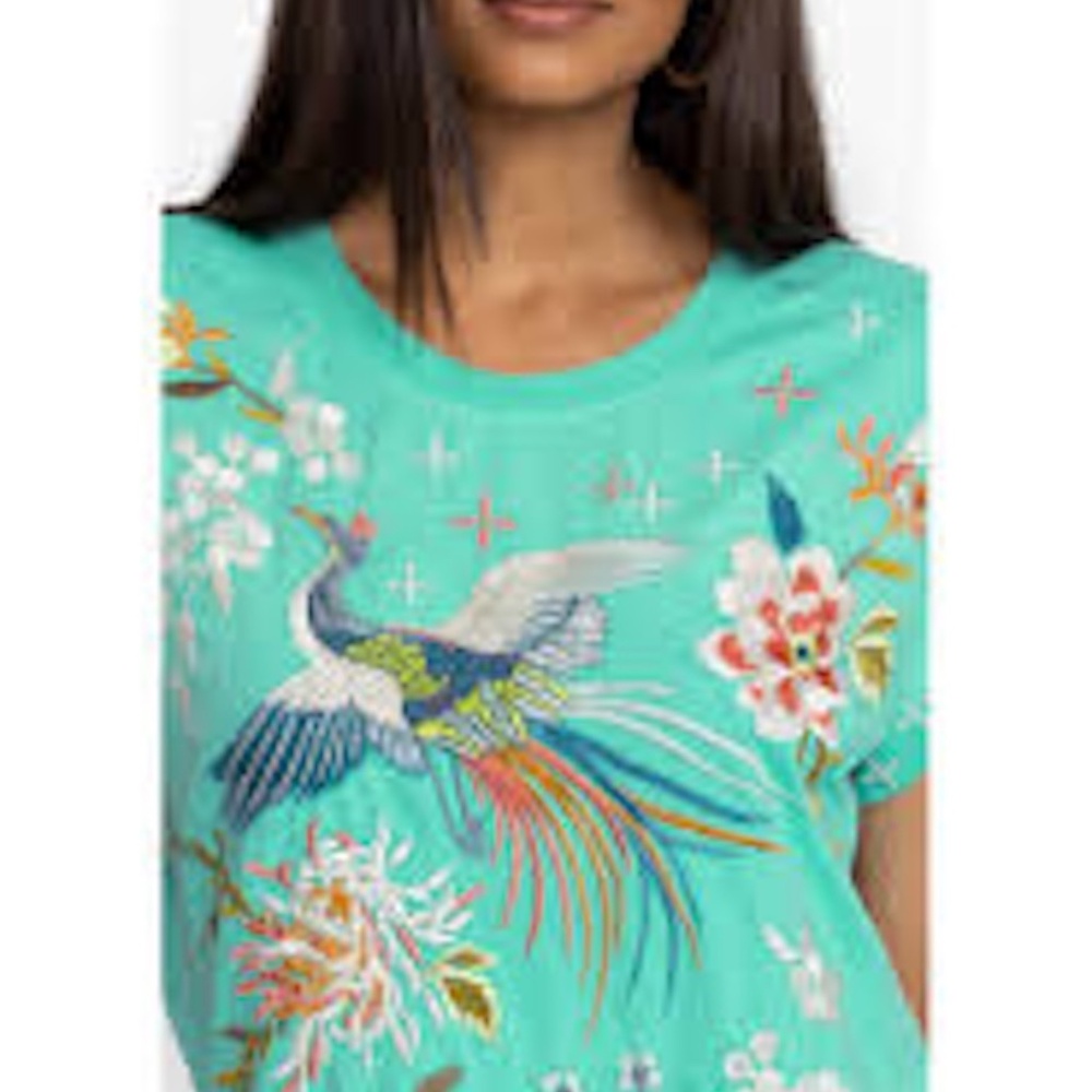 JOHNNY WAS embroidered Turquoise Tee STUNNING Sz L NWT-RARE/Hard-to-find! - Picture 4 of 16